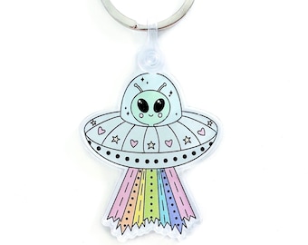 Alien Keychain (Acrylic) | UFO Keychain | Cute Keychains | Acrylic Keychains | Alien Gift | UFO Gift