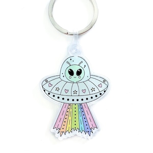Alien Keychain (Acrylic) | UFO Keychain | Cute Keychains | Acrylic Keychains | Alien Gift | UFO Gift