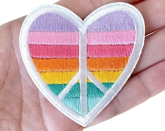 Heart Peace Sign Iron-On Embroidered Patch | Hippie Patch | Cute Patches