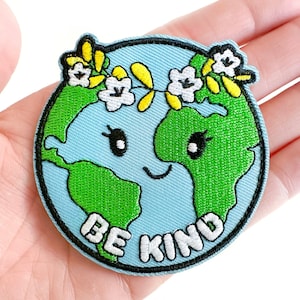Be Kind (Earth) Iron-On Patch | Embroidered Patch | Cute Patches | Gift for Her | Boho Patches