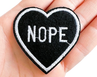 Nope Heart Embroidered Iron-On Patch | Cute Patches | Valentine's Day Patch | Gift for Her | Funny Patches | Applique