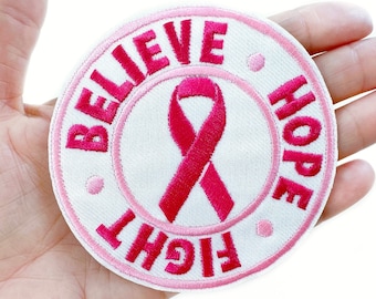 Believe Hope Fight Breast Cancer Awareness Iron-On Embroidered Patch | Breast Cancer Awareness Ribbon | Cancer Awareness Patch