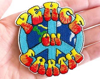 Peace on Earth Iron-On Patch | Peace Sign Patch | Hippie Patch | Cute Patches
