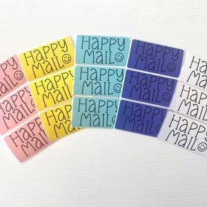Happy Mail Sticker | Packaging Stickers | 2.25 x 1.25&quot; sticker | Thermal Sticker Label | Happy Mail Label | Small Shop Stickers