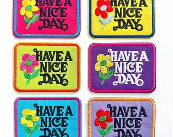 Pack Of 2 Have A Nice Day 70s Slogan Hippie Retro Boho