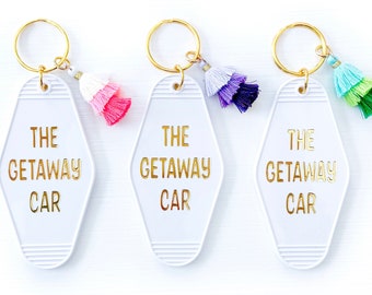 The Getaway Car Keychain (White With Tassel) | Motel Keychains | Keychain With Tassel | Women's Gift | Cute Keychains