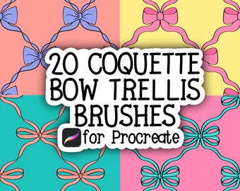 Coquette Bow Trellis Procreate Brush Set | 20 Bow Pattern Brushes | Cute Preppy Bow Background Brush Set | Instant Download