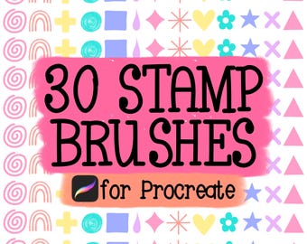 30 Procreate Stamp Brushes | Recolorable Stamps for Illustration, Pattern Design, Planners & Journals | Instant Download