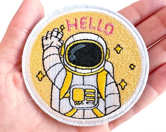 Astronaut "Hello" Iron-On Patch | Astronaut Patch | Embroidered Patch | Sew on Patch | Applique