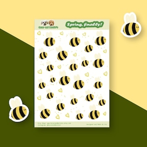 Bumble Bee Sticker Sheet | Spring Time Stickers | Journal Stickers | Scrapbook Stickers | Planner Stickers | Envelope Decorations