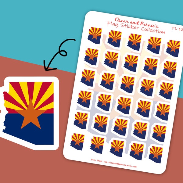 Arizona Map-shaped Flag Sticker Sheet | Envelope & Journal | 30 individual stickers | Grand Canyon State