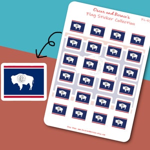 Wyoming Map-shaped Flag Sticker Sheet | Wyoming Flag stickers | Envelope & Journal | 24 individual stickers |Equality State