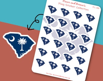 South Carolina Map-shaped Flag Sticker Sheet | South Carolina Flag | Envelope, Journal | 24 individual stickers | Palmetto State