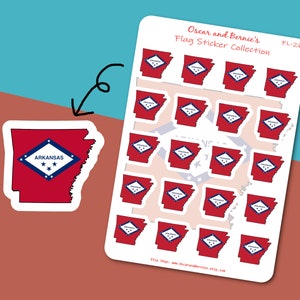 Arkansas Map-shaped Flag Sticker Sheet | Arkansas Flag| Envelope |  Journal | 20 individual stickers | Natural State