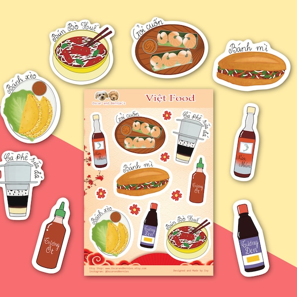 Vietnamese Foodies Sticker Sheet | Asian Food stickers | Journal Stickers | Scrapbook Stickers | Vietnam sticker | Asian Heritage Month