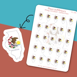 d'autocollants représentant le drapeau de l'Illinois en forme de carte | Autocollants drapeau | Enveloppe et journal | 25 autocollants individuels | État des Prairies | Pays de Lincoln