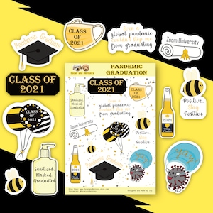 Feuille d'autocollants de remise des diplômes en cas de pandémie | Cadeau pour diplômé, maîtrise, diplôme d'études secondaires | Carnet 2021, scrapbooking Stickers