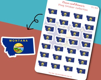 Montana Map-shaped Flag Sticker Sheet | Montana Flag | Envelope, Journal | 28 individual stickers | Treasure State, Big Sky Country