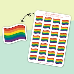 Feuille d'autocollants drapeau de la fierté classique | Autocollants LGBTQ+ | Autocollants pour enveloppes | autocollant de journal | Sticker Mois de la fierté | 28 stickers individuels