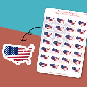Feuille d'autocollants en forme de carte des États-Unis | Autocollants drapeau américain | Autocollant représentant le drapeau des États-Unis | Autocollants pour enveloppes | autocollant de journal | 28 stickers individuels