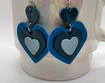 Retro layered heart statement earrings