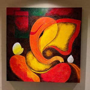 Ganesha Art, Hindu God Wall Decor, Abstract art , Modern Indian art,  Handmade Acrylic Painting, Ganesha painting, Painting on Canvas