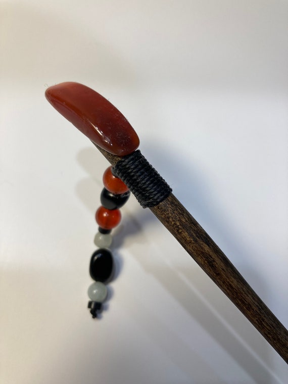 Wood Hair Stick With Carnelian. - Etsy Israel display picture 1