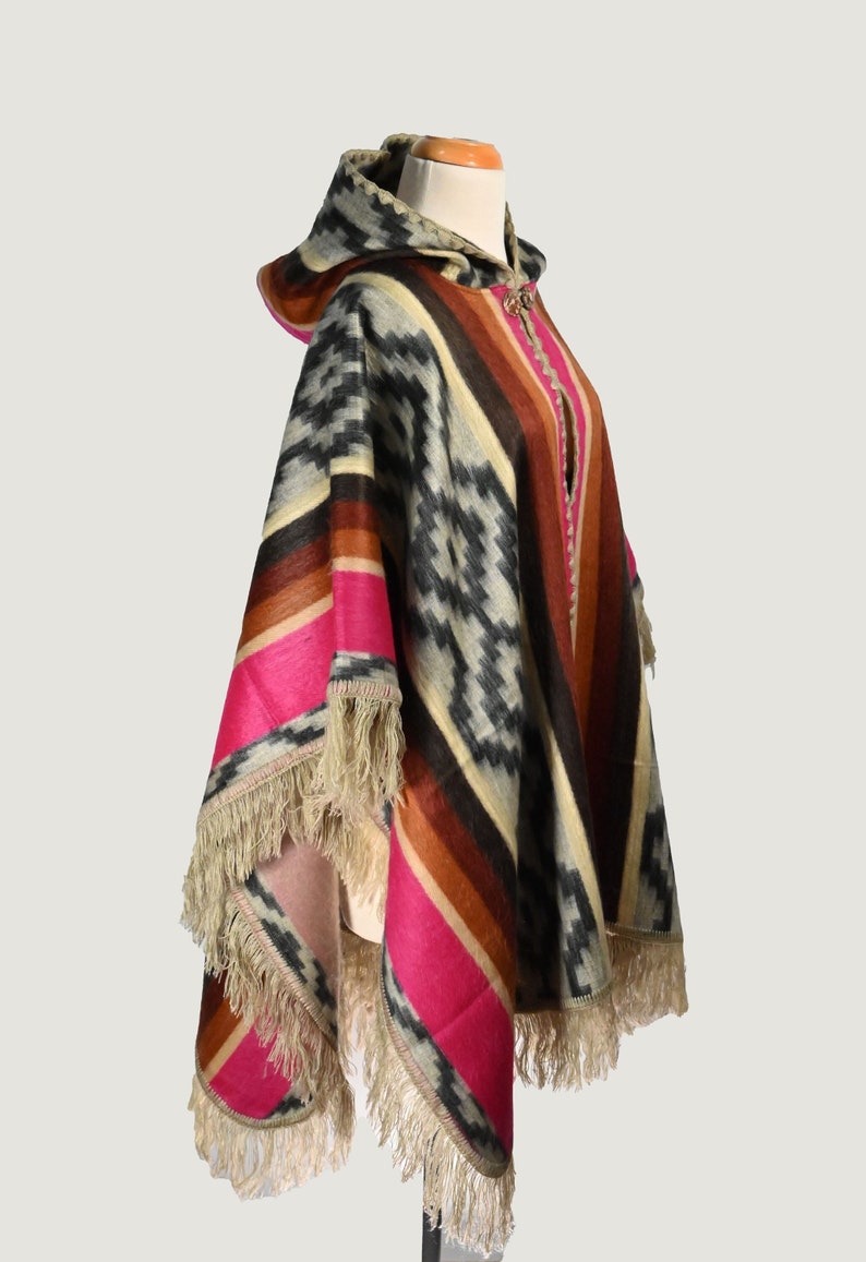 Pink Fringe Geometric Aztec Design Alpaca Cape - Etsy