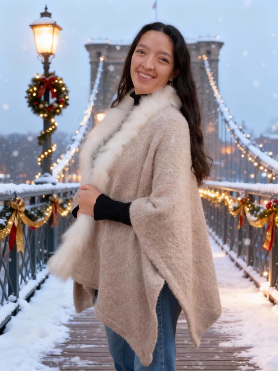 Women's Luxury 100% Baby Alpaca Poncho from Peru