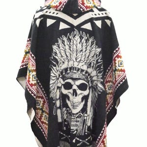 Woven Alpaca Wool Poncho: Aztec Calavera Design