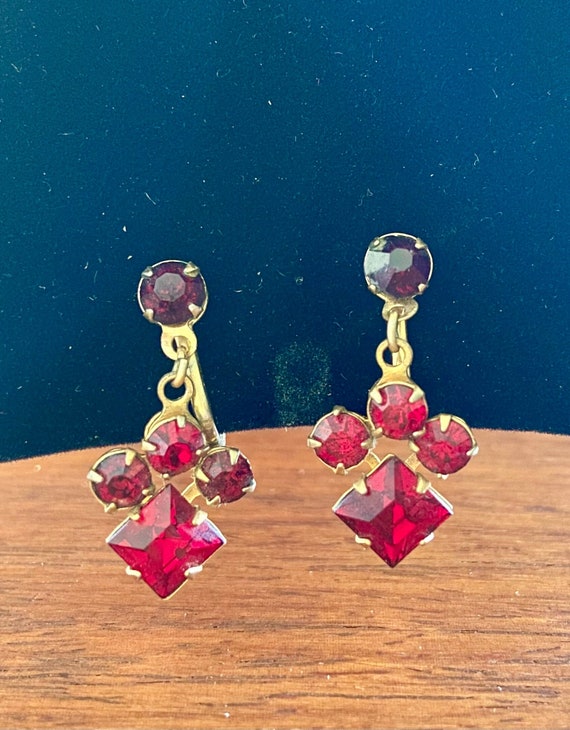 Bohemian Garnet Earrings, Garnet Screw back Dangl… - image 1