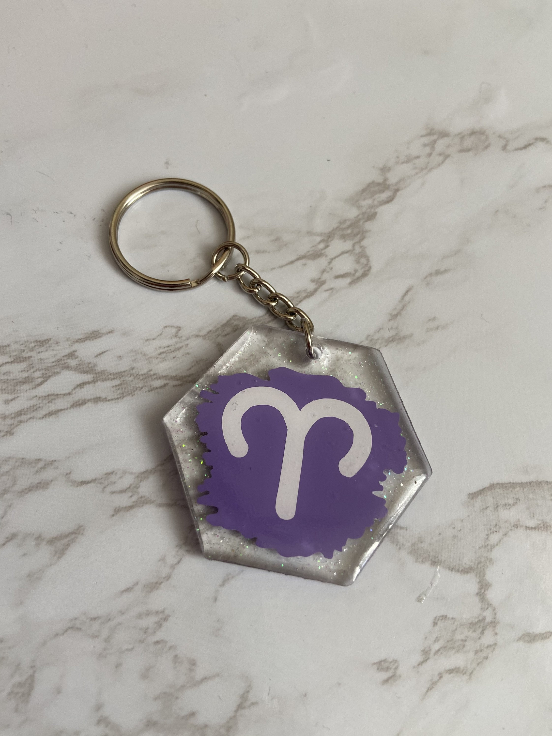 Zodiac sign keychain hexagon Etsy
