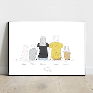 Personalized family poster - Family portrait - Back family - Valentine's Day gift - Mother's Day - Father's Day
