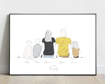 Personalized family poster - Family portrait - Family from behind - Valentine's Day gift - Mother's Day - Father's Day