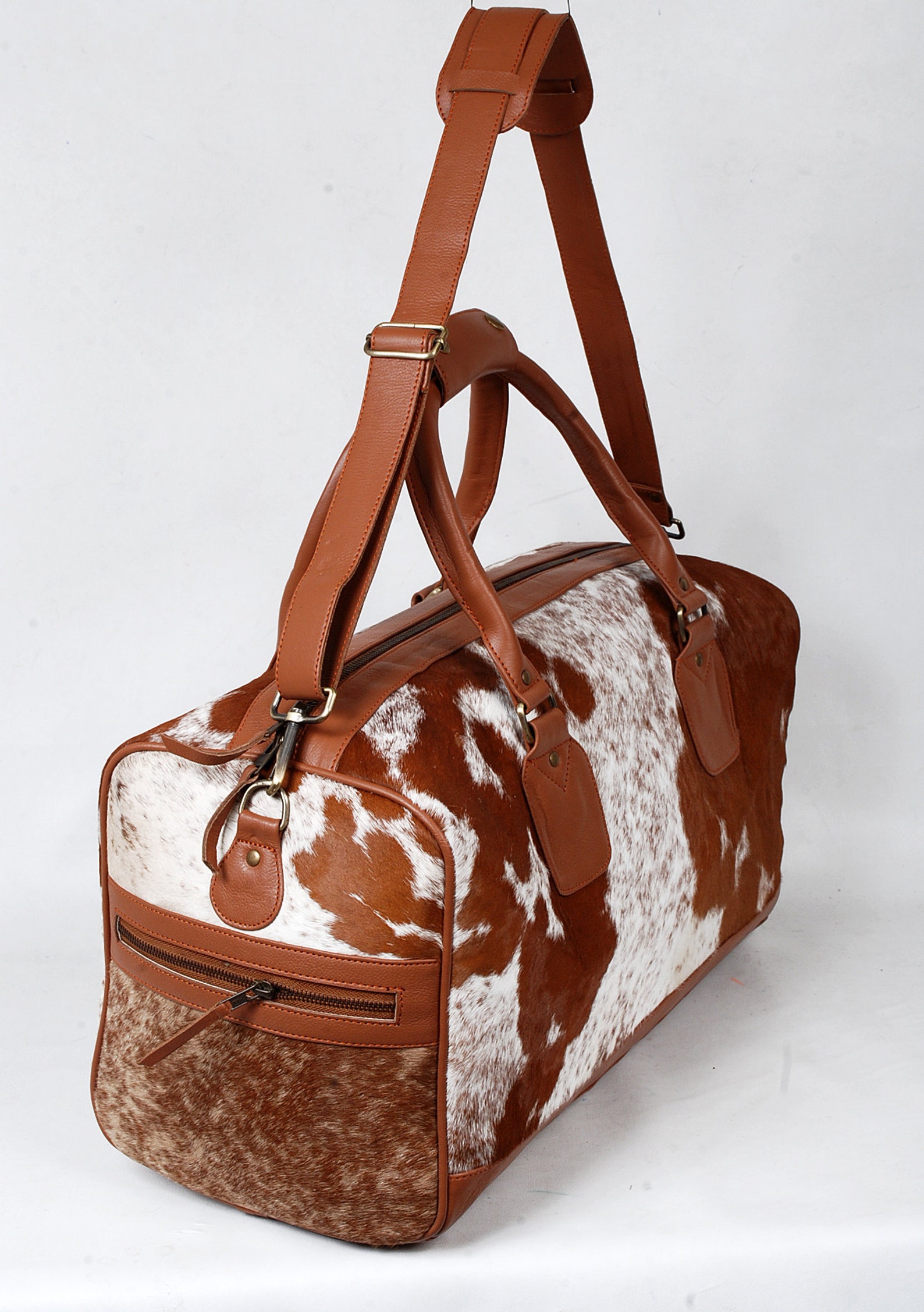 LARGE Natural COWHIDE Duffel Bag Hair On Leather TRAVEL Bag Etsy