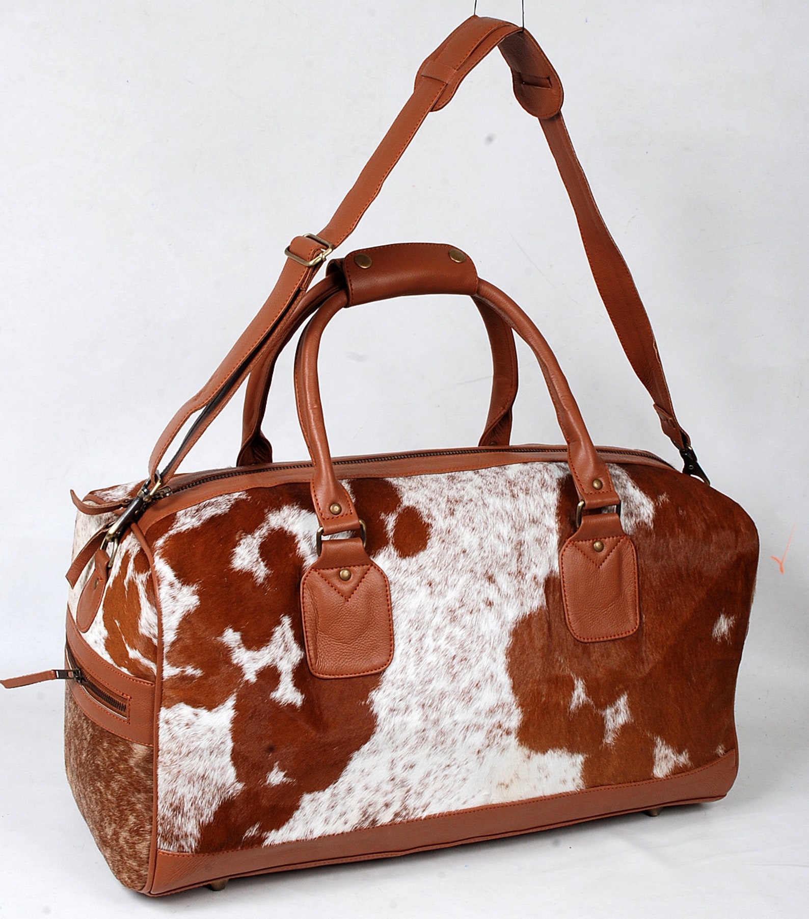 LARGE Natural COWHIDE Duffel Bag Hair On Leather TRAVEL Bag Etsy