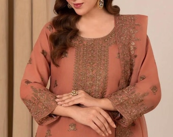 Completo kameez color rosa pesca