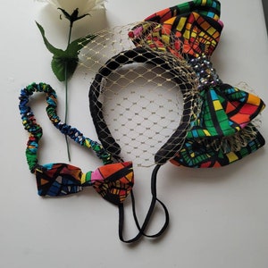 Ankara double bow fascinator hat for fashionable women,High tea Party,Mother’s Day Brunch, brides hat, hatinators,Women’s church hat,Wedding