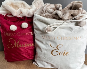 Personalised Christmas Sack and Stocking, Velvet Sack, Santa Sack, Present Sack