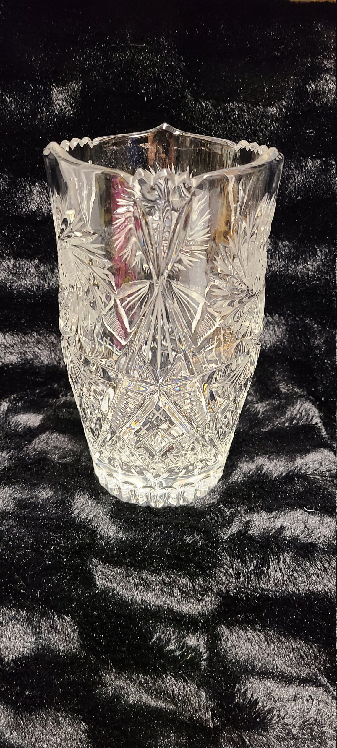Beautiful 8.75 Lead Crystal Vase with Pinwheels and Etsy