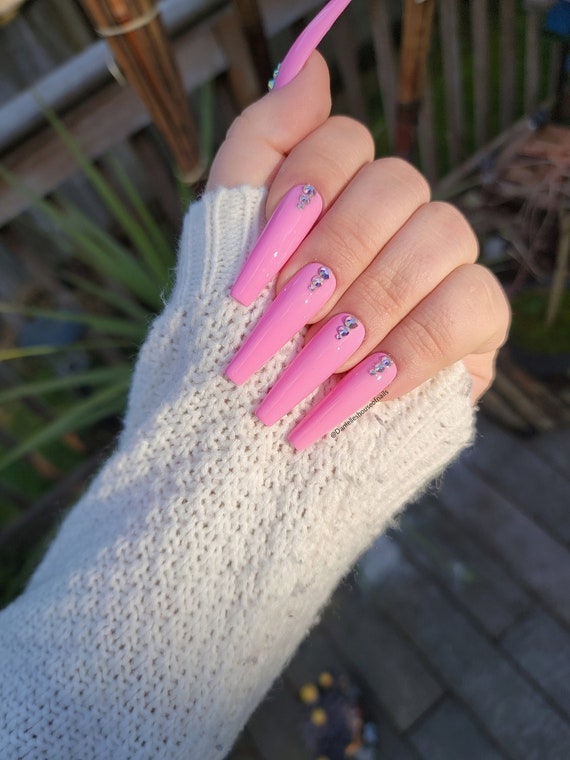 Long pink acrylic sales nails