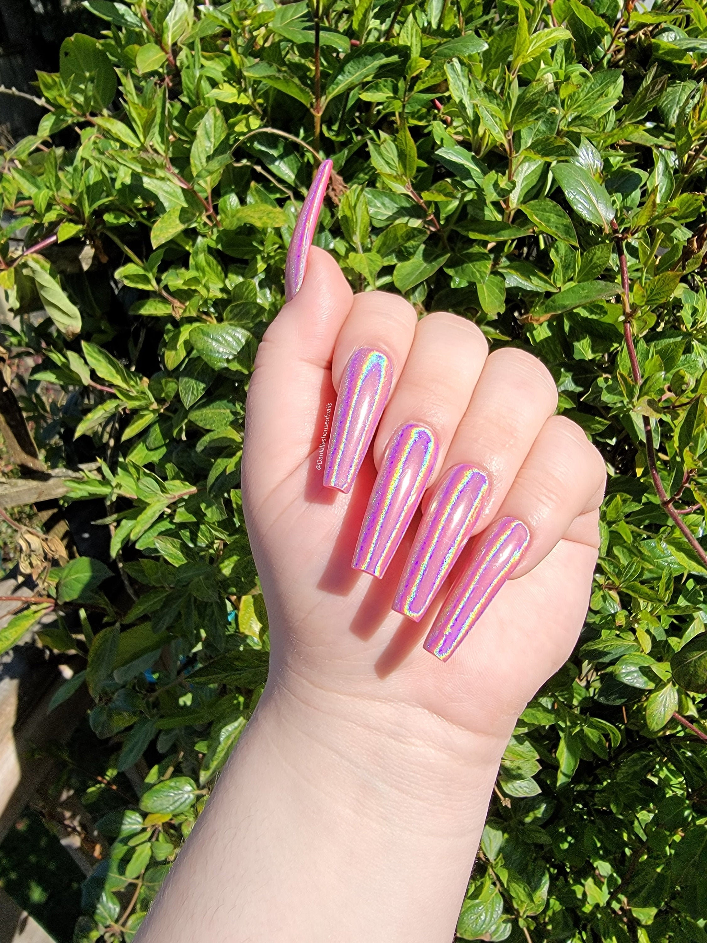Pink Holographic Nails Luxury Press On Nails Press On Nails Glue On Nails Gel Nails Coffin Nails