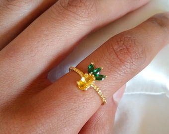Pineapple- 16k gold plated ring, fruit ring, Adjustable rings, Dainty rings, fun rings, timeless rings