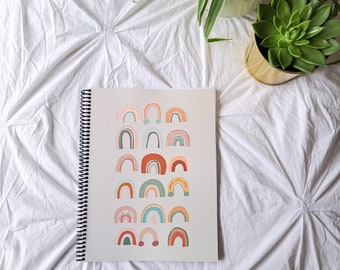 Rainbow Aesthetic Notebook -Soft cover spiral journal, lined paper notebook