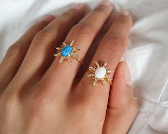 Galaxy - 24kgold , opal star ring, turquois star ring, sun ring, adjustable rings, bridal gifts, gifts for her, bridesmaid gifts