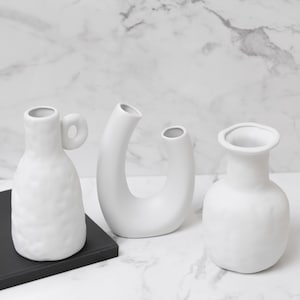 Ceramic Vase | Nordic Modern Vase |Chic Vase| Mother&#39;s Day Gift| White Scandinavian Decor | Minimalistic Home | House Warming Gift