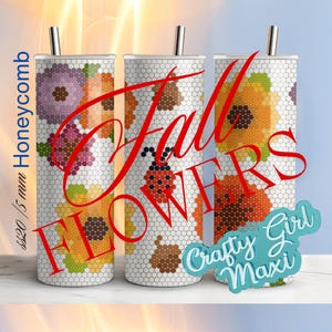Herfstbloemen strass honingraat 20oz beker Digitale downloadsjabloon gids afdrukbaar SS20-ontwerp