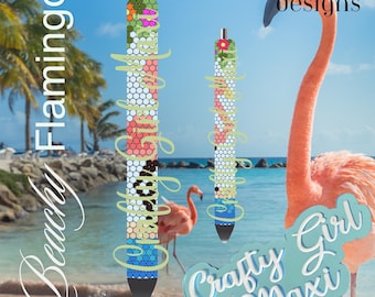Beachy flamingo SS10 13x50 honeycomb rhinestone printable digital download flamingo bling pen design flamingo tropical beach ss10 pen bling