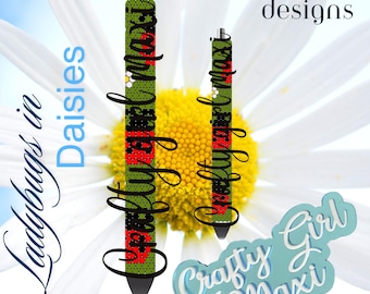 Ladybug in Daisies SS10 13X50 is a cute pen design  rhinestone honeycomb large pen template. Digital download and printable template