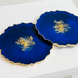 Handmade epoxy resin coasters, navy coaster sets, Deep Navy and gold coaster sets, Large coaster, Elegant Coasters, Drink coasters, Resin